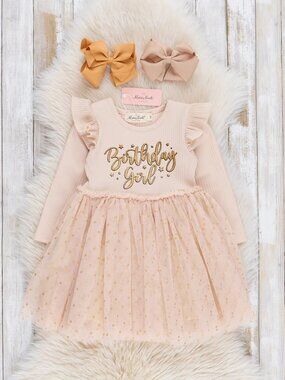 Birthday Sparkle Tulle Dress, Gold/Tan - Size